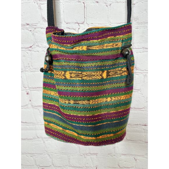 Embroidered Floral Indie Bag Earthy Hippie Boho Crossbody Bucket Purse - Picture 3 of 6